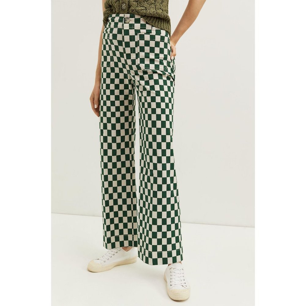 Anthropologie Maeve Colette Cropped Wide-Leg Pants Green Motif Sz 26